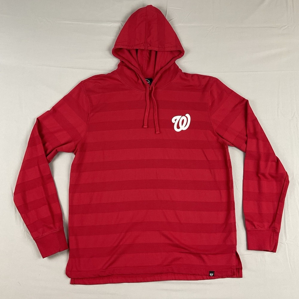 Washington Nationals Hoodie Mens XL Pullover Red MLB‎ Striped 47 Brand Fanwear